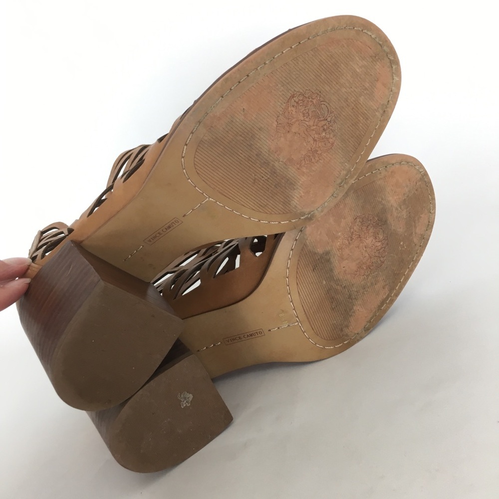 Vince Camuto Kevston Strappy Block-heel Sandals, Intricate Cutouts Brown Leather - Picture 9 of 11